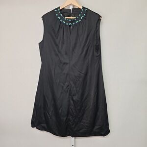 Vintage Black‎ Sleeveless Beaded Collar Shift Dress Women's